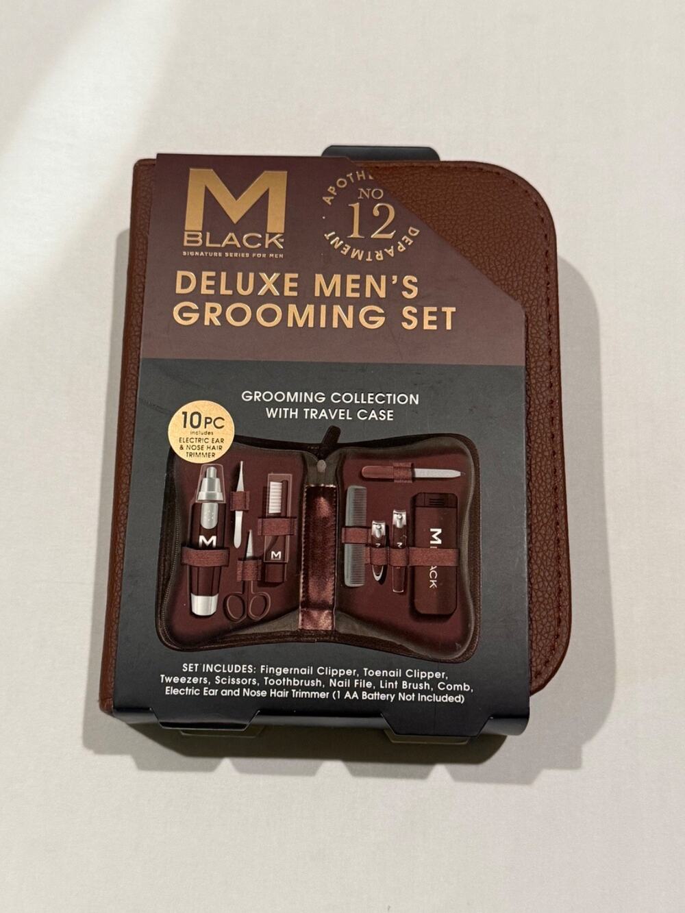 M Black Deluxe Mens Grooming Set 10 Pc. Kit with Travel Case New